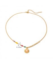 Colorful Beads with Sun Pendant Design Fashion Women Stainless Steel Wholesale Necklace