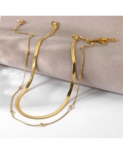 Snake Chain Two-layer Design Golden Fashion Women Stainless Steel Wholesale Necklace