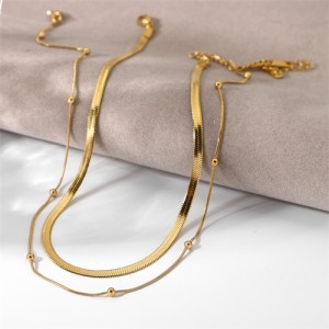Snake Chain Two-layer Design Golden Fashion Women Stainless Steel Wholesale Necklace