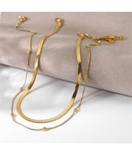 Snake Chain Two-layer Design Golden Fashion Women Stainless Steel Wholesale Necklace