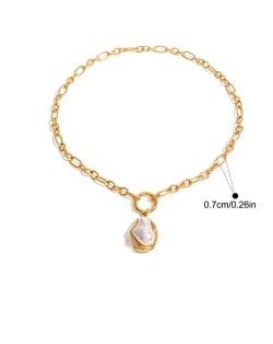 Thick Chain Baroque Pearl Pendant Fashion Women Stainless Steel Wholesale Necklace
