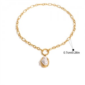 Thick Chain Baroque Pearl Pendant Fashion Women Stainless Steel Wholesale Necklace