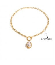 Thick Chain Baroque Pearl Pendant Fashion Women Stainless Steel Wholesale Necklace