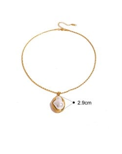 French Style Thin Chain Baroque Pearl Pendant Fashion Women Stainless Steel Wholesale Necklace