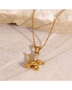 Rhinestone Cute Balloon Dog Pendant Fashion Women Stainless Steel Wholesale Necklace