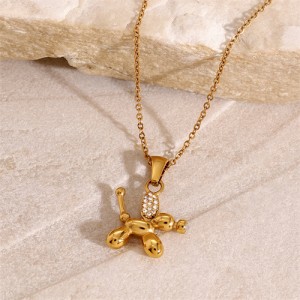 Rhinestone Cute Balloon Dog Pendant Fashion Women Stainless Steel Wholesale Necklace
