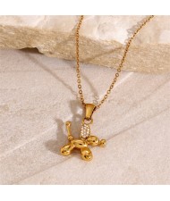 Rhinestone Cute Balloon Dog Pendant Fashion Women Stainless Steel Wholesale Necklace