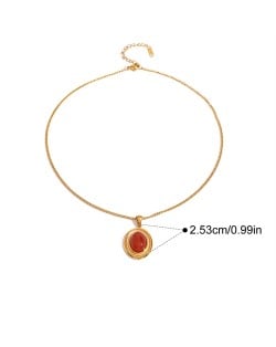 Red Agate Oval Pendent Fashion Women Stainless Steel Wholesale Necklace