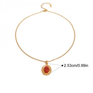 Red Agate Oval Pendent Fashion Women Stainless Steel Wholesale Necklace