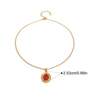 Red Agate Oval Pendent Fashion Women Stainless Steel Wholesale Necklace