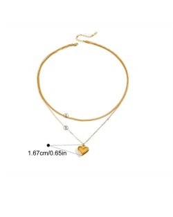 Peach Heart Pendant Two-layer Style Fashion Women Stainless Steel Wholesale Necklace