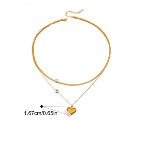 Peach Heart Pendant Two-layer Style Fashion Women Stainless Steel Wholesale Necklace
