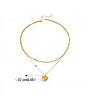 Peach Heart Pendant Two-layer Style Fashion Women Stainless Steel Wholesale Necklace