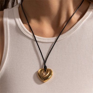 Hollow-out Heart Pendant Long Rope Design Fashion Women Stainless Steel Wholesale Necklace