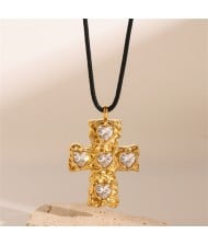 Heart Rhinestone Decor Cross Pendant Fashion Women Stainless Steel Wholesale Necklace - White