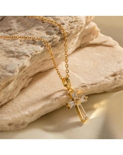 Cubic Zirconia Inlaid Cross Pendant Fashion Women Stainless Steel Wholesale Necklace