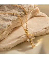 Cubic Zirconia Inlaid Cross Pendant Fashion Women Stainless Steel Wholesale Necklace