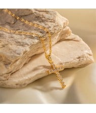 Full Cubic Zirconia Cross Pendant Fashion Women Stainless Steel Wholesale Necklace