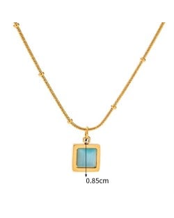Green Opal Square Pendant Fashion Women Stainless Steel Wholesale Necklace