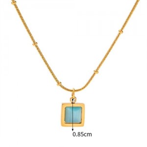 Green Opal Square Pendant Fashion Women Stainless Steel Wholesale Necklace