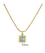 Green Opal Square Pendant Fashion Women Stainless Steel Wholesale Necklace