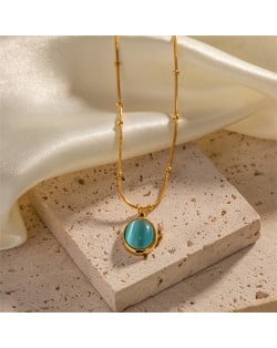 Green Opal Oval Pendant Fashion Women Stainless Steel Wholesale Necklace