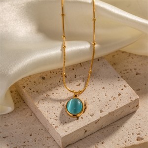 Green Opal Oval Pendant Fashion Women Stainless Steel Wholesale Necklace