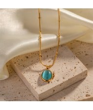 Green Opal Oval Pendant Fashion Women Stainless Steel Wholesale Necklace