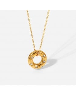 Cubic Zirconia Donut Pendant Fashion Women Stainless Steel Wholesale Necklace