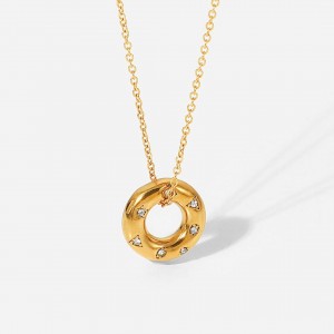 Cubic Zirconia Donut Pendant Fashion Women Stainless Steel Wholesale Necklace