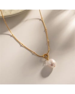Pearl Pendant Thin Chain Elegant Style Fashion Women Stainless Steel Wholesale Necklace