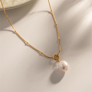 Pearl Pendant Thin Chain Elegant Style Fashion Women Stainless Steel Wholesale Necklace
