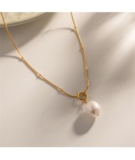Pearl Pendant Thin Chain Elegant Style Fashion Women Stainless Steel Wholesale Necklace