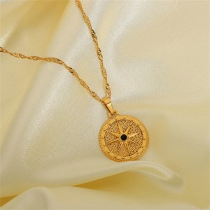 Eight Point Star Round Pendant Style Fashion Women Stainless Steel Wholesale Necklace