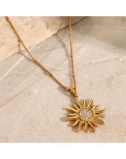 Shining Sun Flower Pendant Fashion Women Stainless Steel Wholesale Necklace