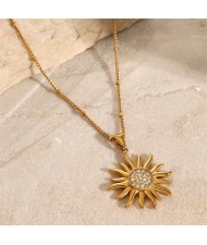 Shining Sun Flower Pendant Fashion Women Stainless Steel Wholesale Necklace
