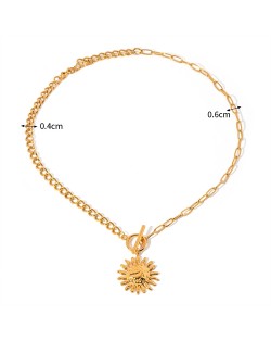 Two Style Chain Combo Sun Flower Pendant Fashion Women Stainless Steel Wholesale Necklace