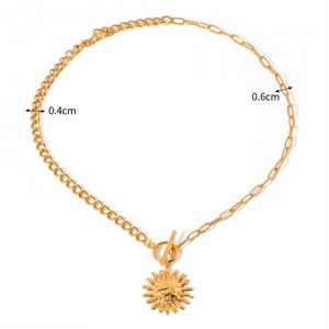 Two Style Chain Combo Sun Flower Pendant Fashion Women Stainless Steel Wholesale Necklace