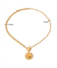 Two Style Chain Combo Sun Flower Pendant Fashion Women Stainless Steel Wholesale Necklace