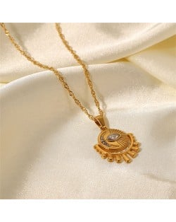 Cubic Zirconia Moon Eye Pendant Fashion Women Stainless Steel Wholesale Necklace