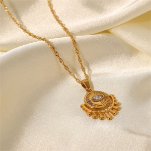 Cubic Zirconia Moon Eye Pendant Fashion Women Stainless Steel Wholesale Necklace