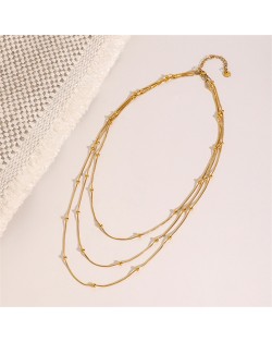 Mini Beads Three-layer Chains Deisgn Fashion Women Stainless Steel Wholesale Necklace