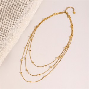 Mini Beads Three-layer Chains Deisgn Fashion Women Stainless Steel Wholesale Necklace