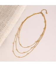 Mini Beads Three-layer Chains Deisgn Fashion Women Stainless Steel Wholesale Necklace