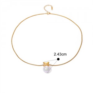 Round Pearl Pendant Fashion Women Stainless Steel Wholesale Necklace