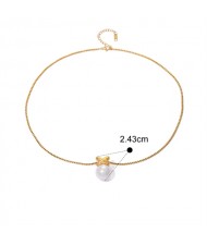 Round Pearl Pendant Fashion Women Stainless Steel Wholesale Necklace