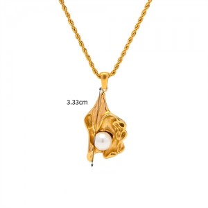 Pearl Decor Irregular Shell Pendant Fashion Women Stainless Steel Wholesale Necklace
