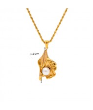 Pearl Decor Irregular Shell Pendant Fashion Women Stainless Steel Wholesale Necklace