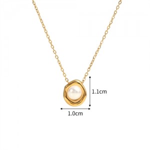 Elegant Pearl Pentagon Pendant Fashion Women Stainless Steel Wholesale Necklace