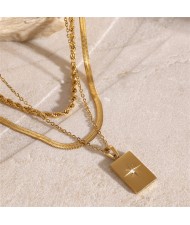 Shinning Star Rectangle Pendant Three-layer Fashion Women Stainless Steel Wholesale Necklace